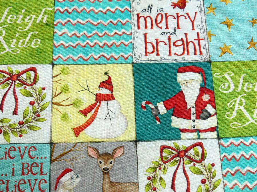 Patchworkstoff Windham Fabrics Detailansicht Quadrat Schneemann Weihnachtsmann